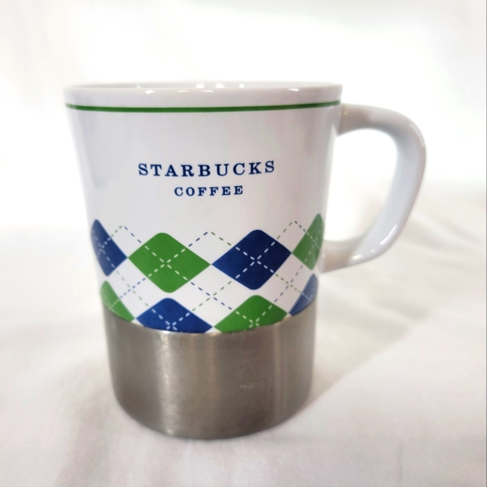 Starbucks Mug Stainless Steel-Argyle Diamond Blue Green 2006